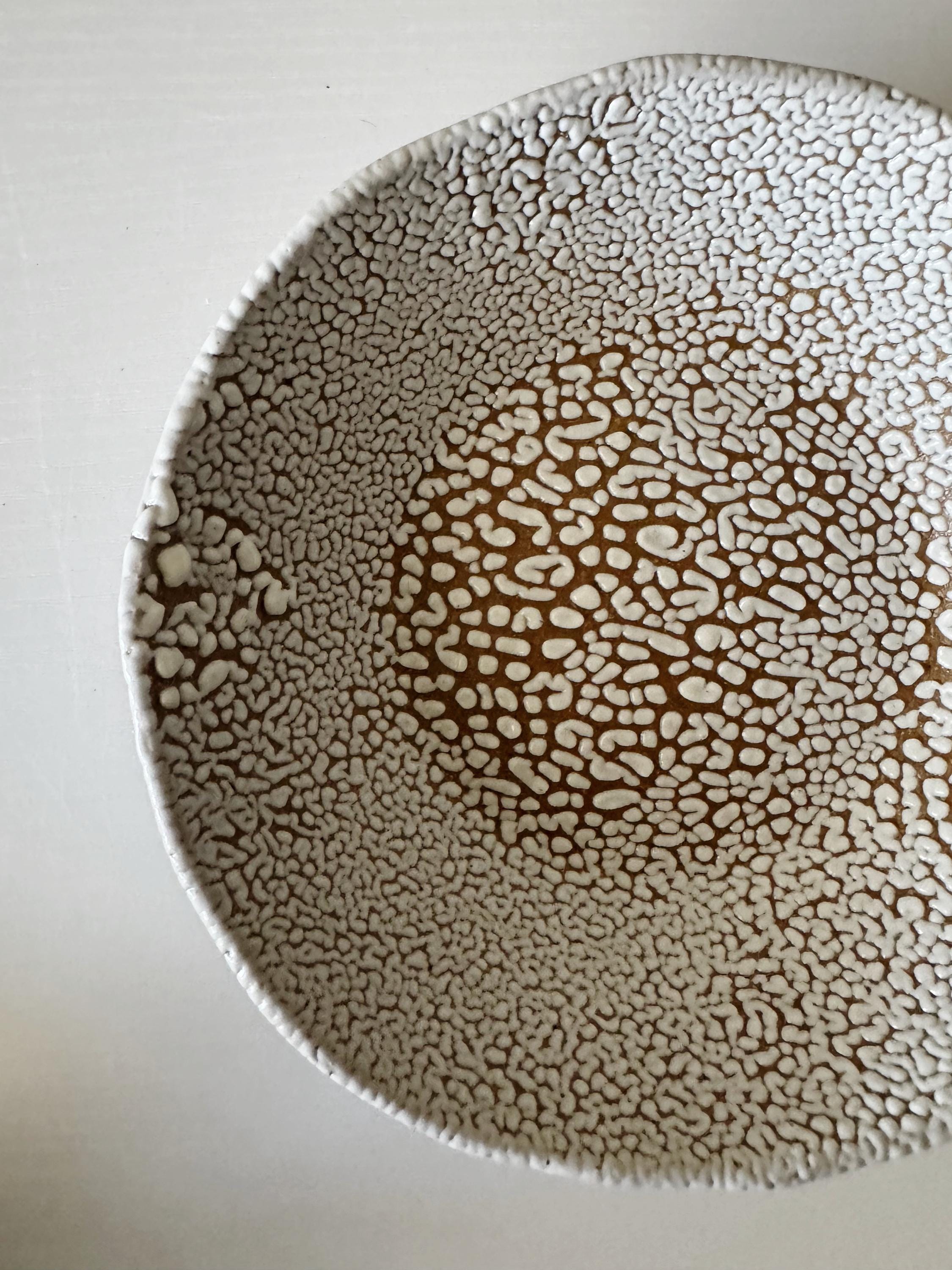 Handmade Ceramic Decorative Bowl, White Crawl Glaze, 7.5"