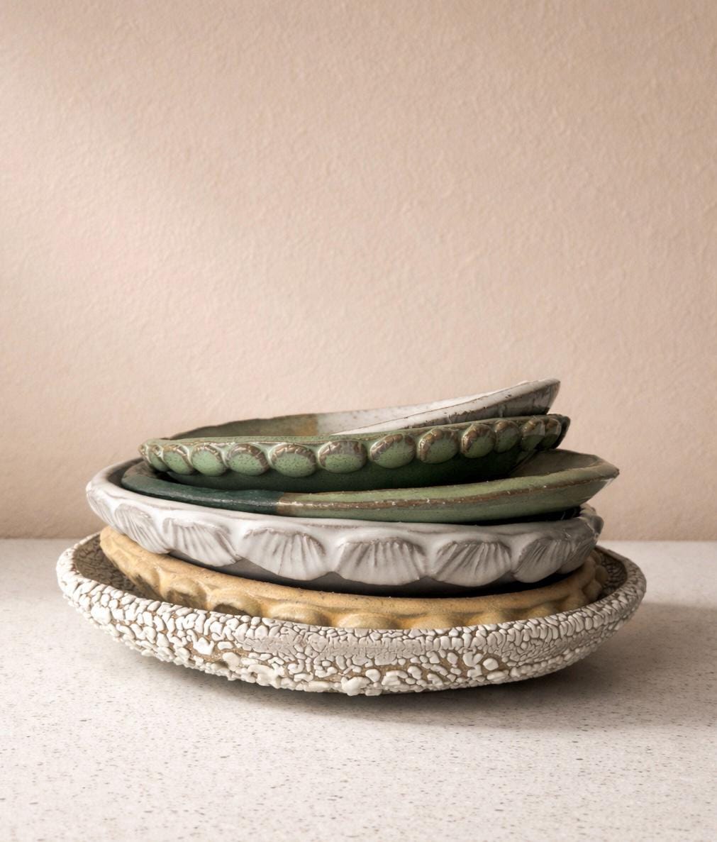 Handmade Ceramic Swirl Plate in Jade/Emerald 8"