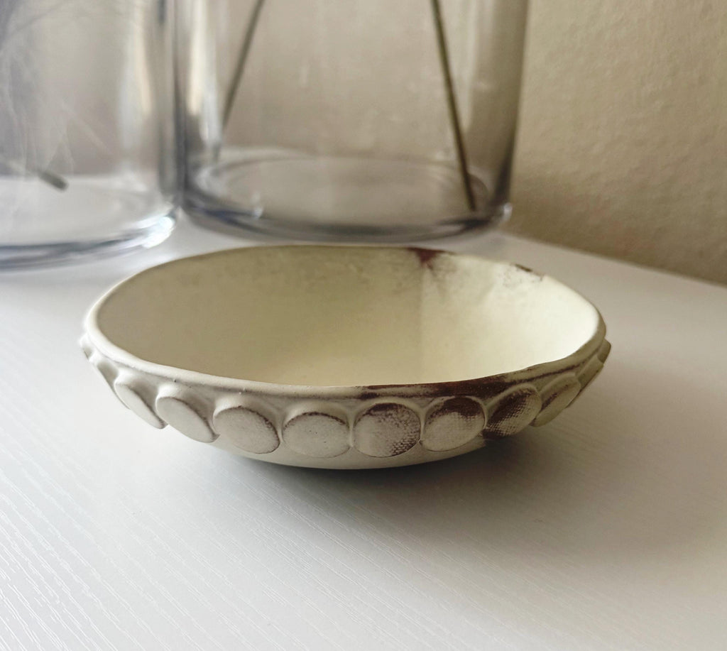 Handmade Ceramic Bubbles Bowl, Ochre Cream Glaze, Decorative Accents, 6.5"
