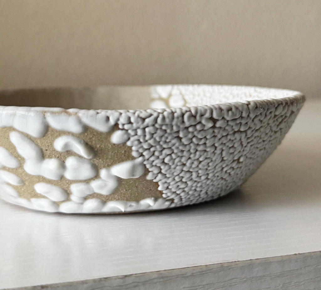 Forme Bowl | Handmade Ceramic Decorative Bowl in Ivory Crawl Color Block | 6.5" - Bordeaux Ceramics