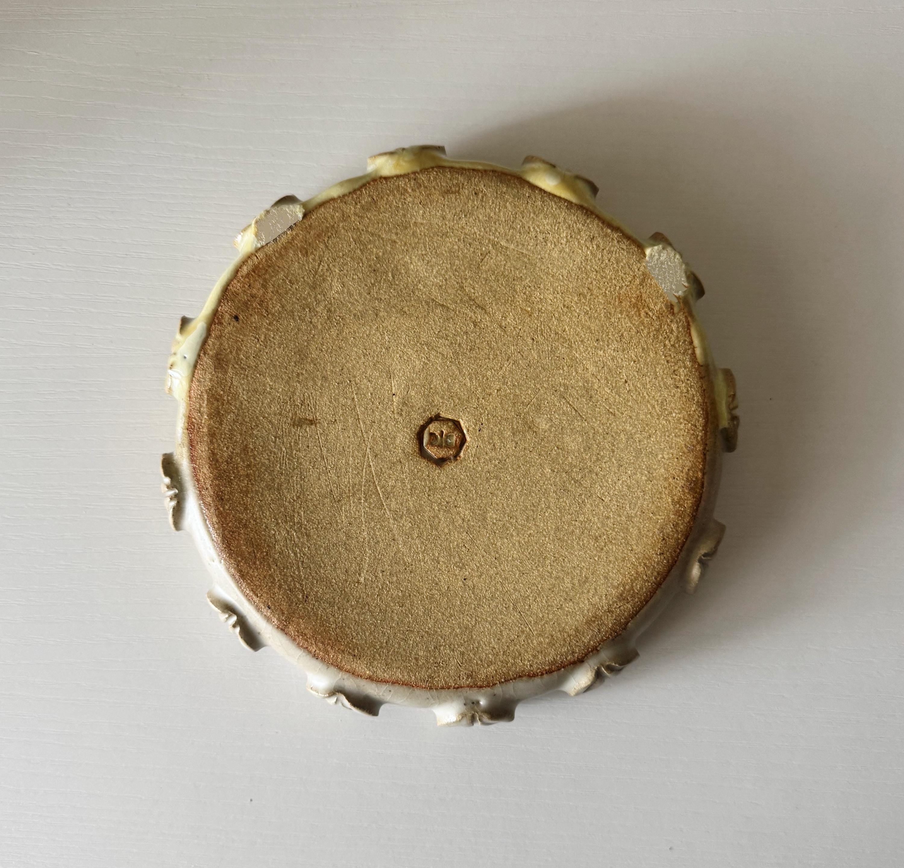 Handmade Ceramic Round Dish in Natural/Lemonade Color block Glaze, Decorative Accents,  6.25"