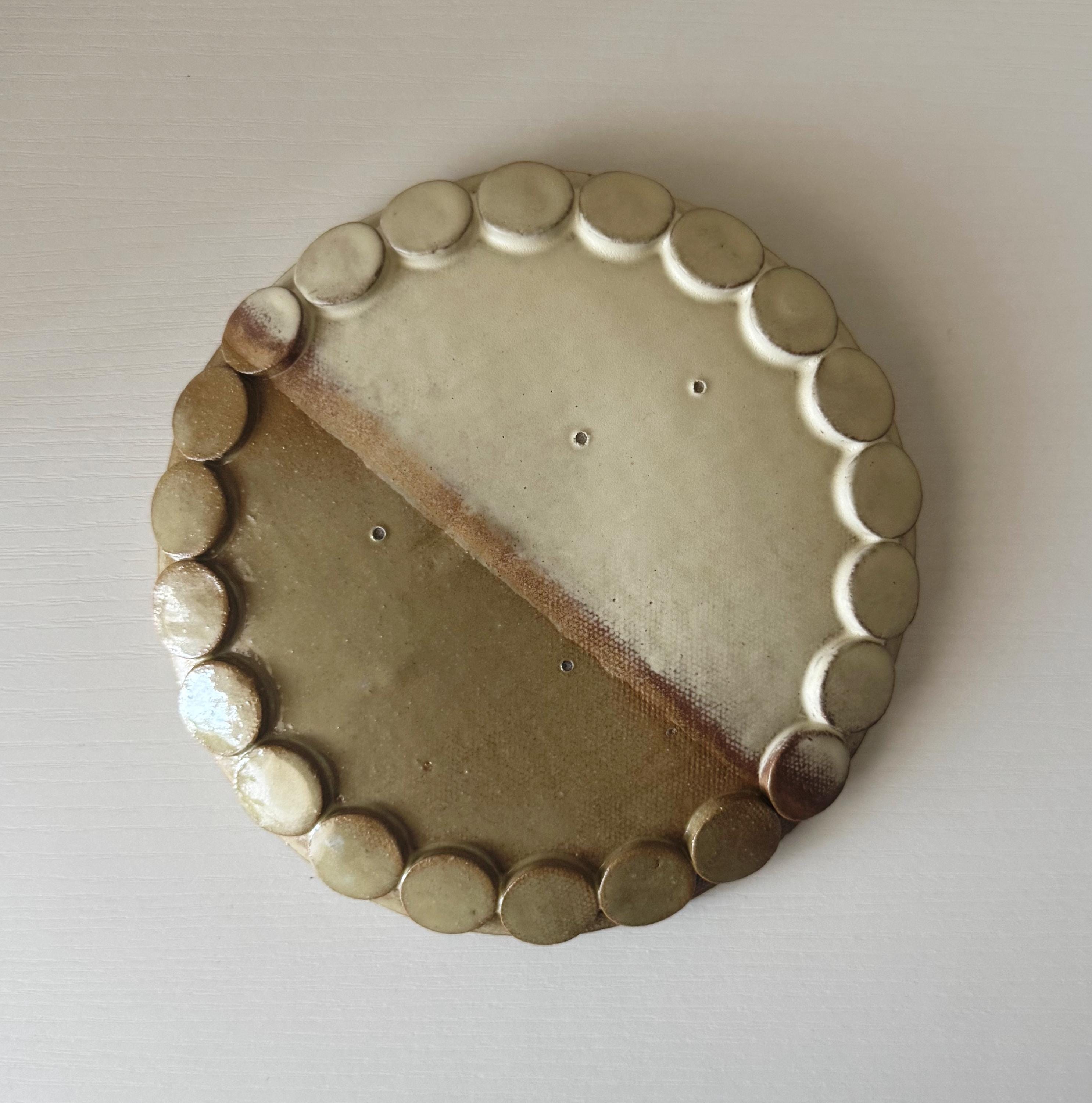 Handmade Ceramic Bubbles Plate in Matte Ivory/Toffee Color block Glaze, Decorative Accents,  6.25"