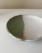 Handmade Ceramic Dish in Jade/Glossy White Color block 3.25"