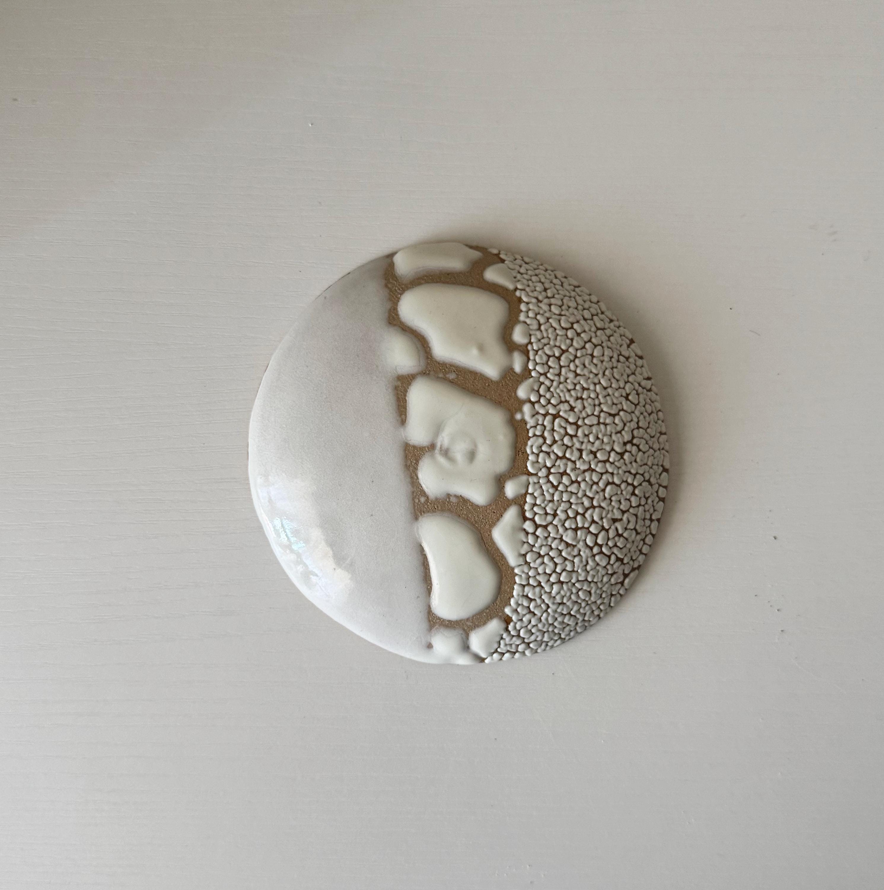 Handmade Ceramic Decorative Dish in White Crawl Color Block Glaze,  5.25"
