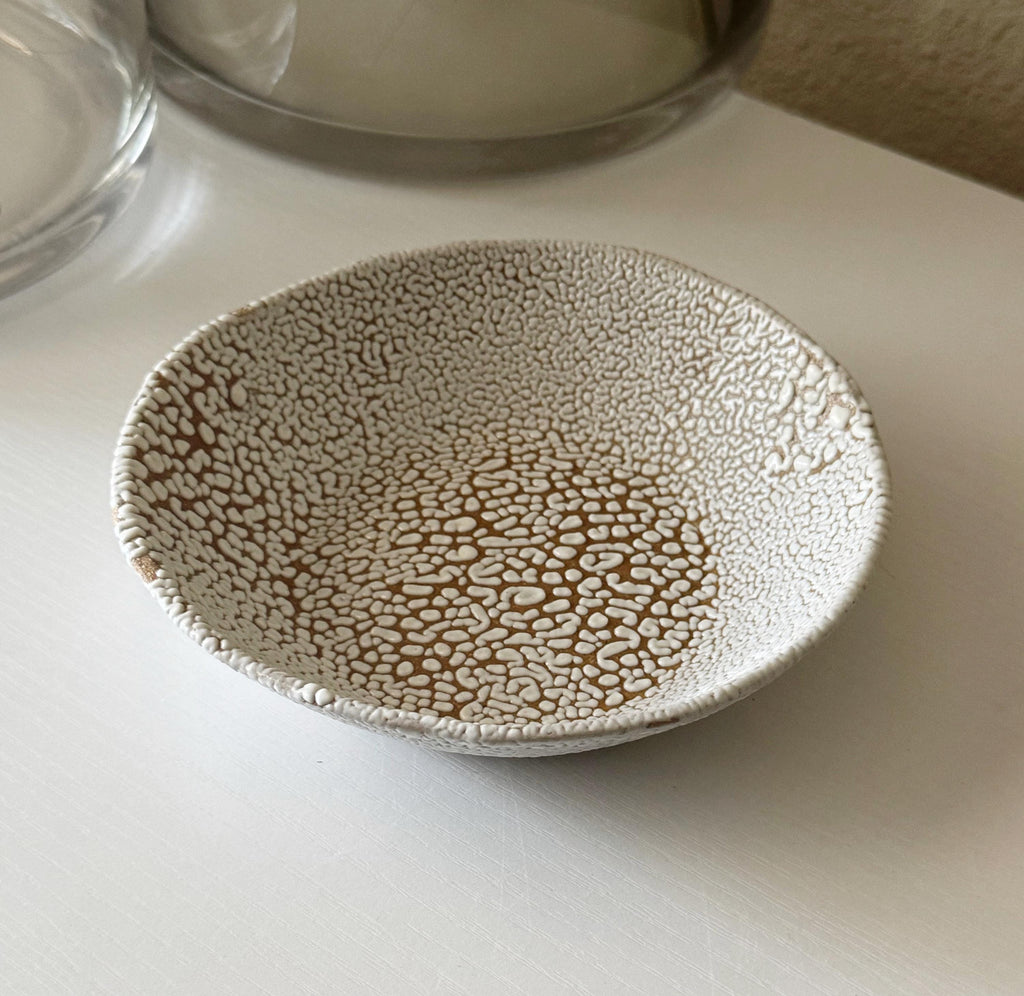 Handmade Ceramic Decorative Bowl, White Crawl Glaze, 7.5"