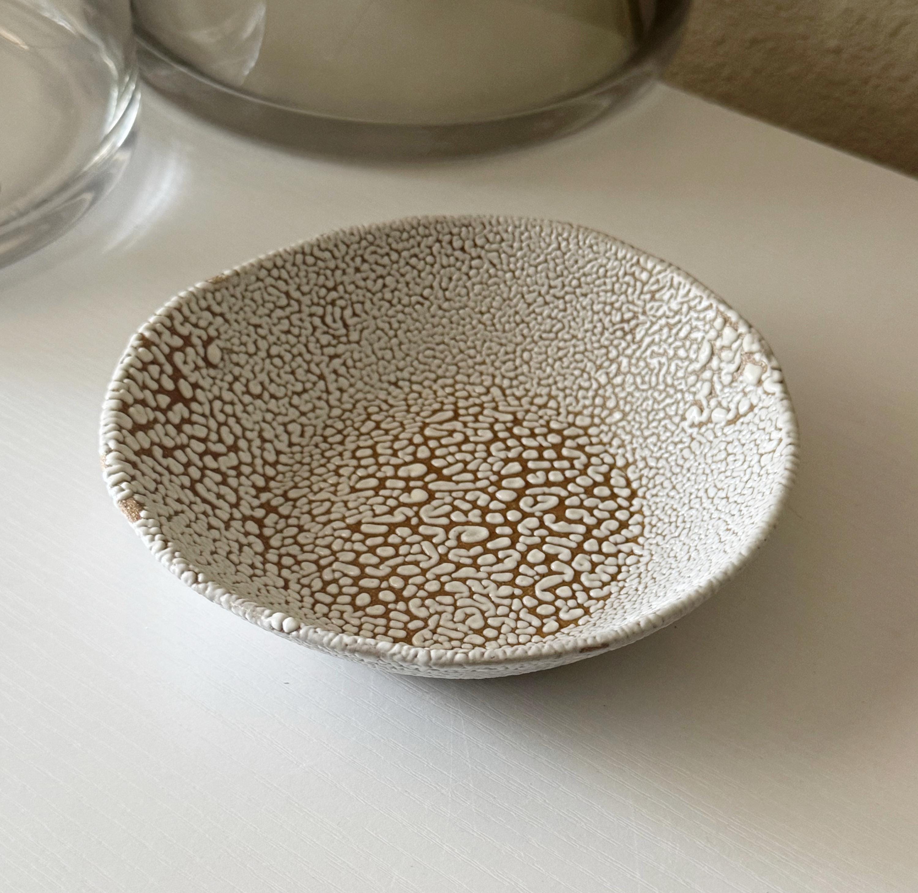Handmade Ceramic Decorative Bowl, White Crawl Glaze, 7.5"