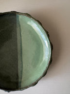 Handmade Ceramic Shells Dish in Dusty Emerald/Seafoam Colorblock Glaze,  5.5"