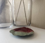 Handmade Ceramic Wavy Plate in Seafoam/Raspberry Splatter Color block, 6.5"