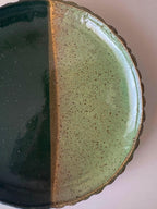 Handmade Ceramic Shells Plate in Jade/Emerald Speckle Color block, 8.25"
