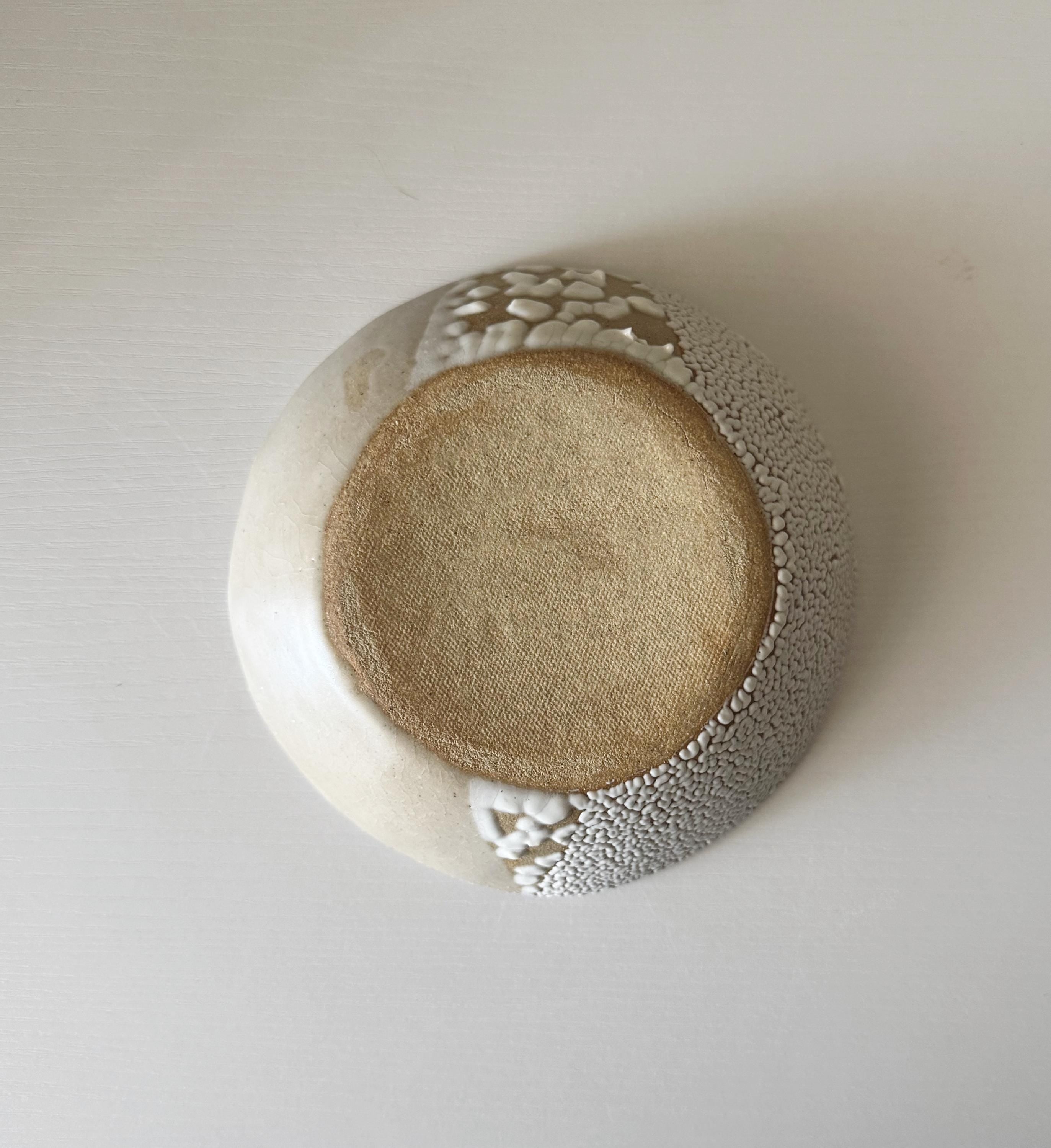 Handmade Ceramic Decorative Bowl, White Crawl Color Block, 6.5"