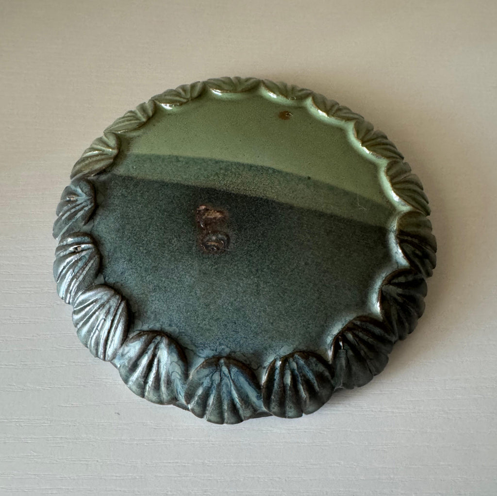 Handmade Ceramic Shells Dish in Dusty Emerald/Seafoam Colorblock Glaze,  5.5"