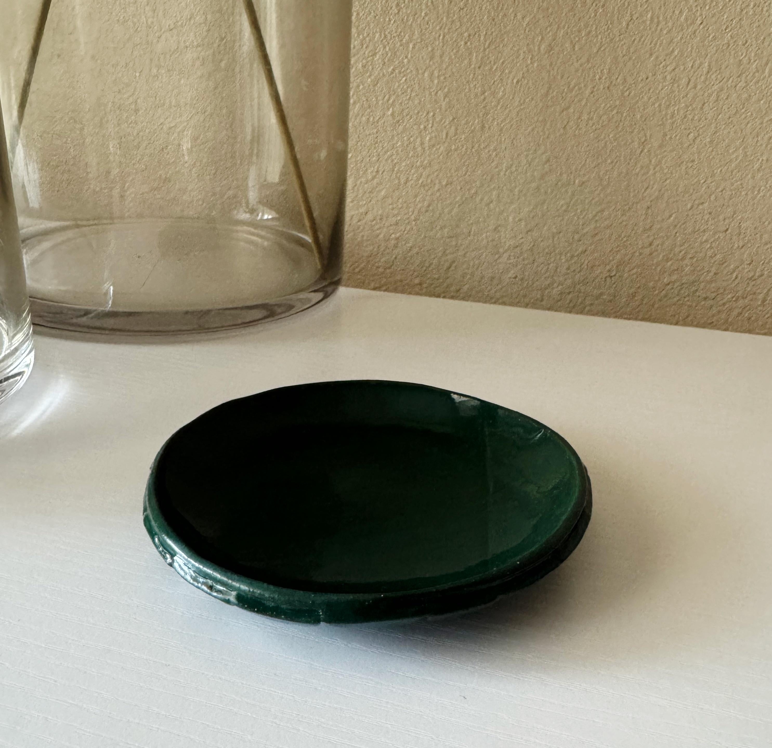 Handmade Ceramic Scallop Dish in Emerald Glaze, Decorative Accents,  5.5"