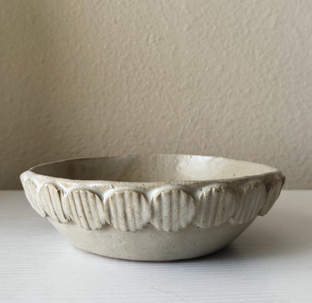 Handmade Ceramic Bubbles Bowl, Matte Ivory Glaze, Decorative Accents, 7"