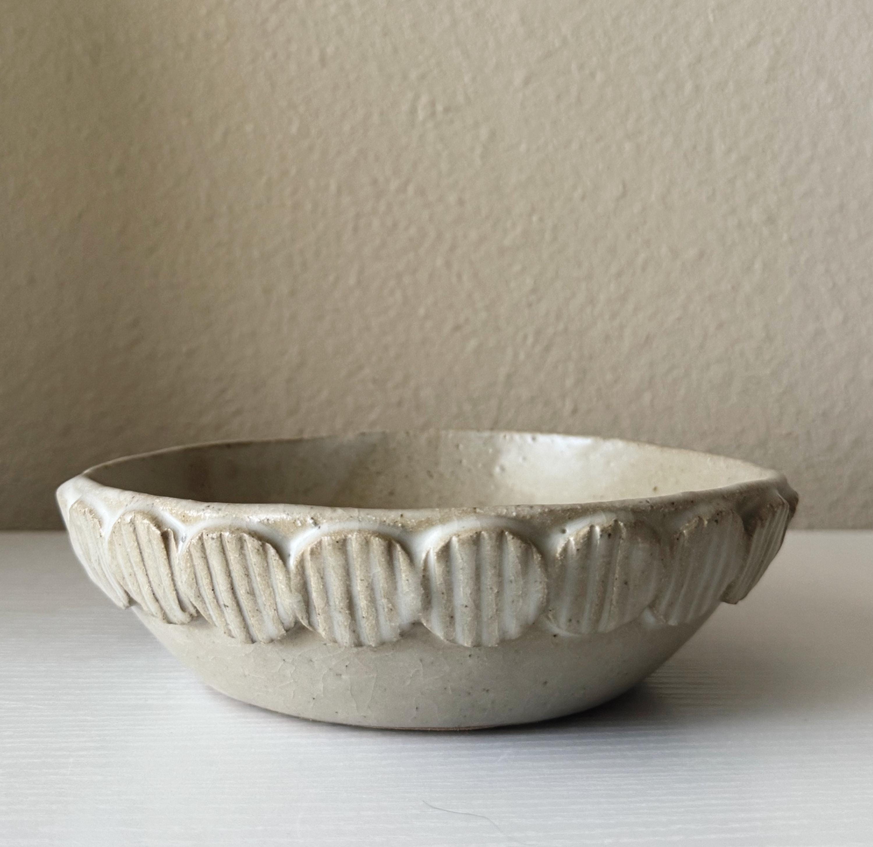Handmade Ceramic Bubbles Bowl, Matte Ivory Glaze, Decorative Accents, 7"
