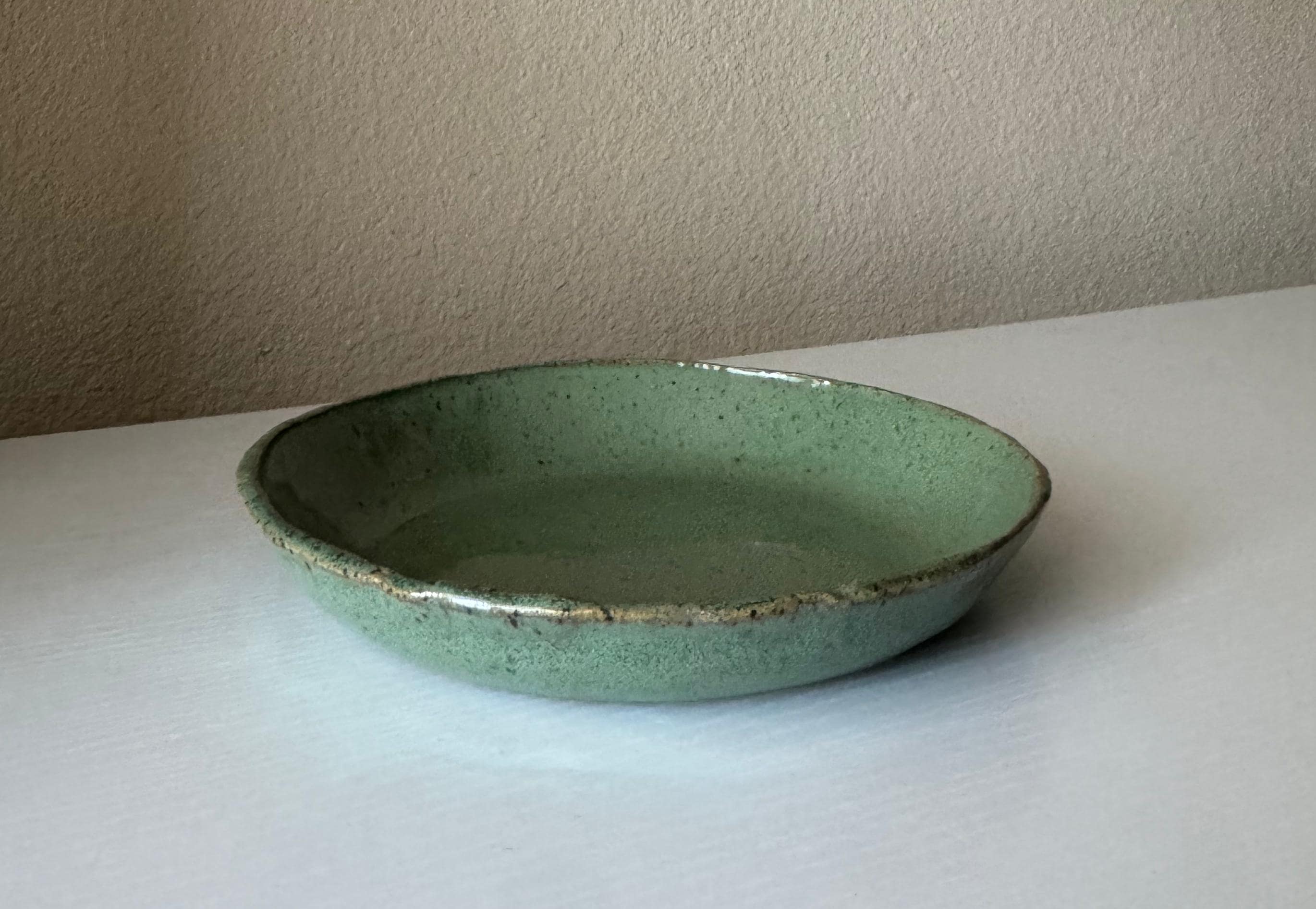 Handmade Ceramic Pasta Bowl in Jade Speckle Glaze, 8"