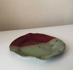 Handmade Ceramic Wavy Plate in Seafoam/Raspberry Splatter Color block, 6.5"