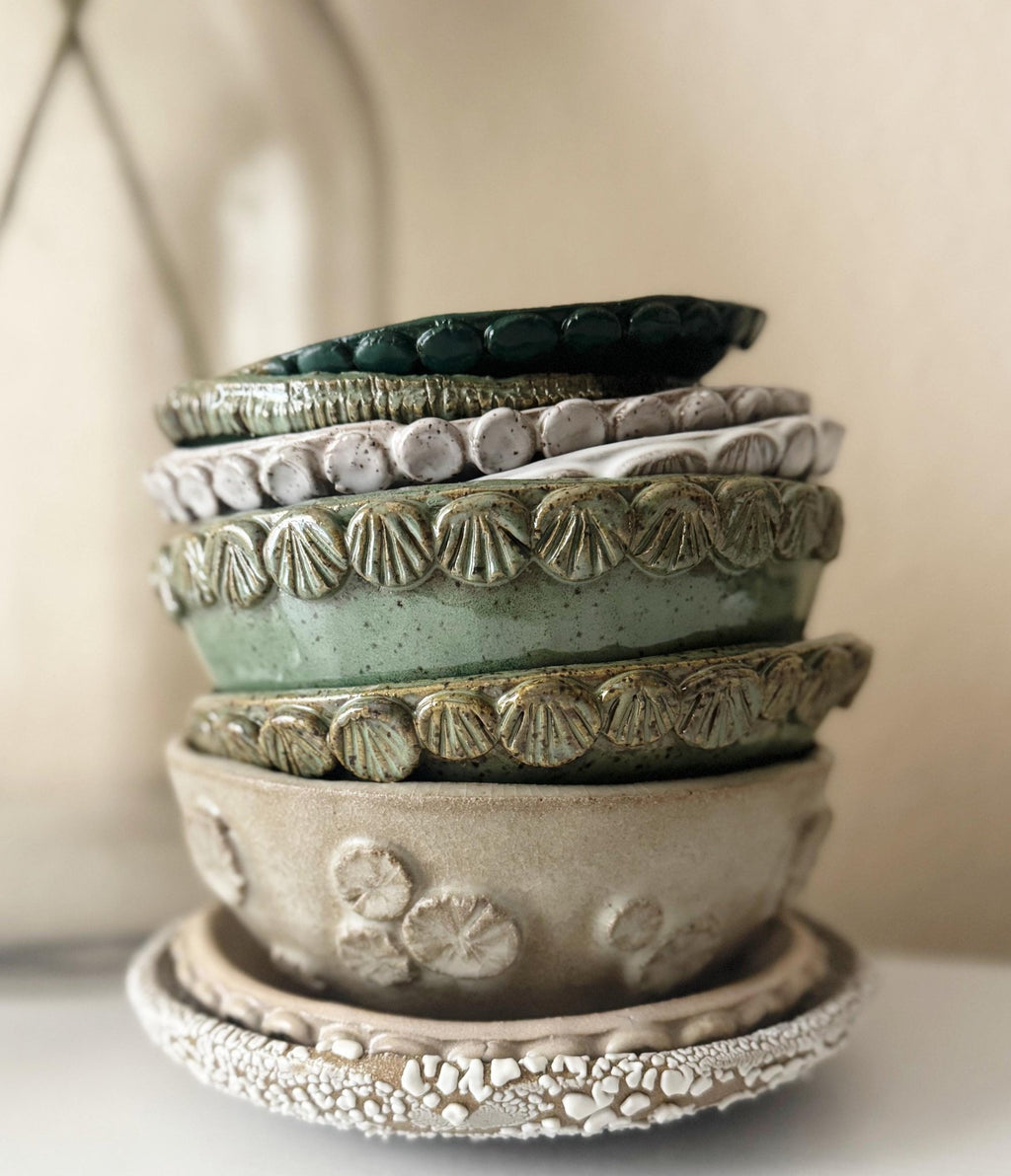 Handmade Ceramic Decorative Plate in White Crawl 7.5"