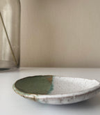 Handmade Ceramic Dish in Jade/Glossy White Color block 3.25"
