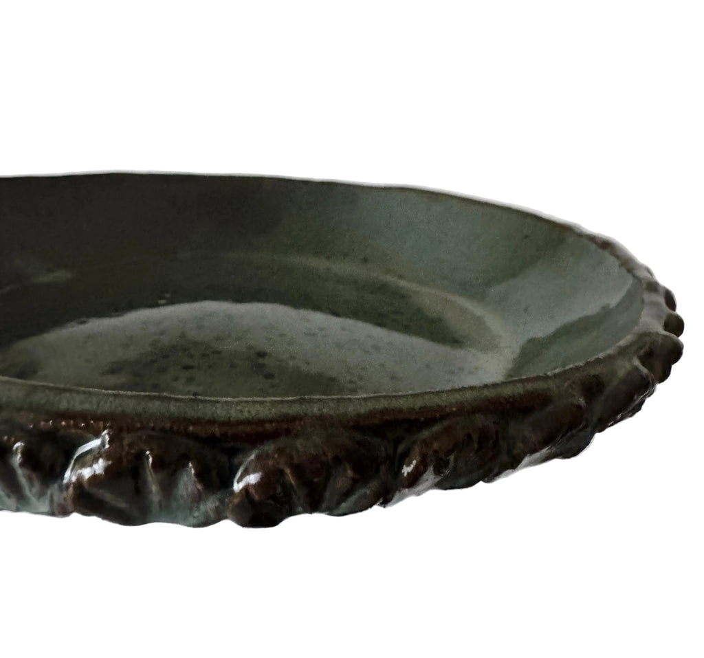 Handmade Ceramic Shells Pasta Bowl in Blue Brown Glaze, Decorative Accents, 10"