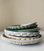 Handmade Ceramic Shells Plate in Jade/Emerald Speckle Color block, 8.25"