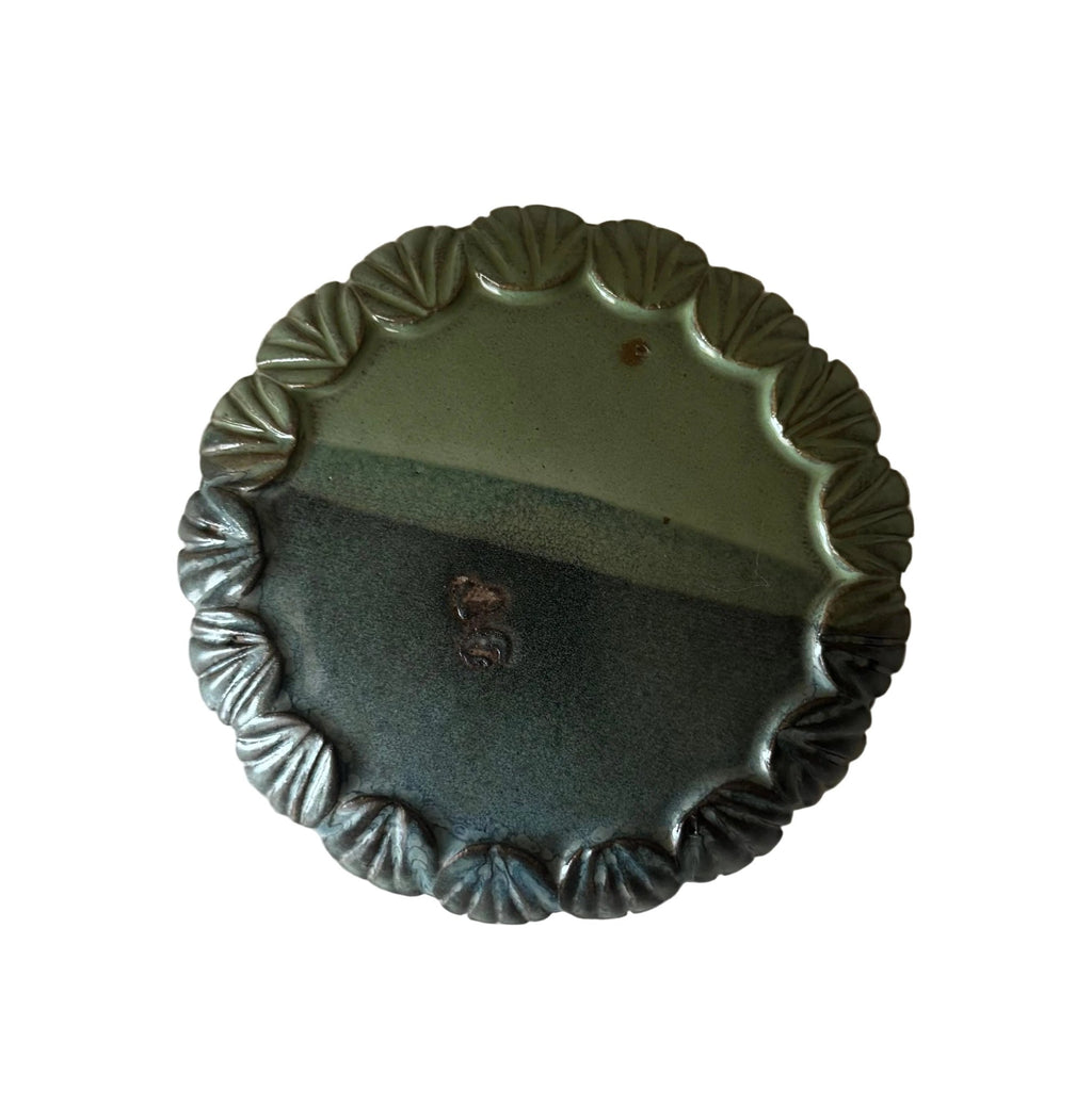 Handmade Ceramic Shells Dish in Dusty Emerald/Seafoam Colorblock Glaze,  5.5"