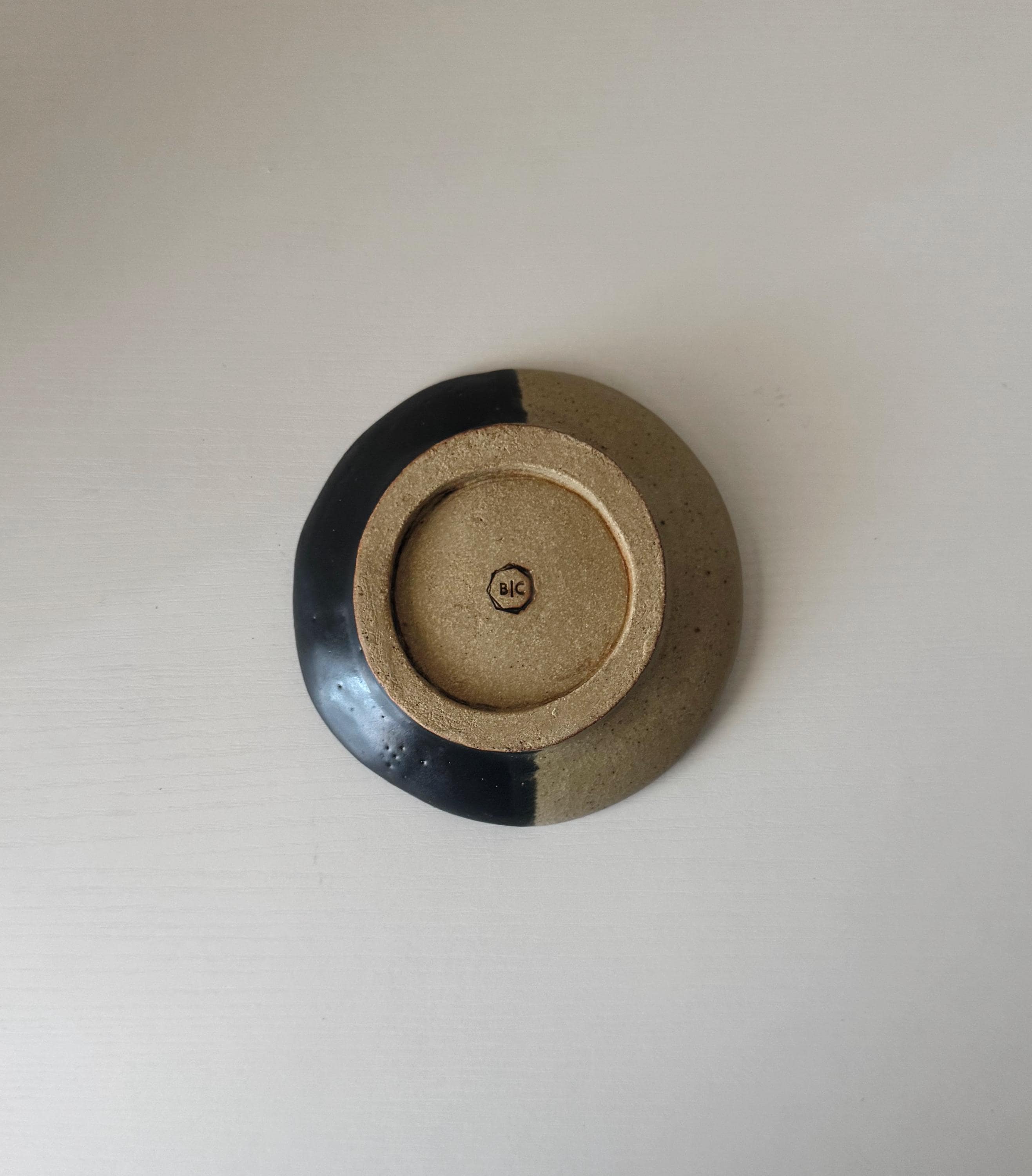 Handmade Ceramic Dish in Matte Black/Matte Ivory Color block 5.25"