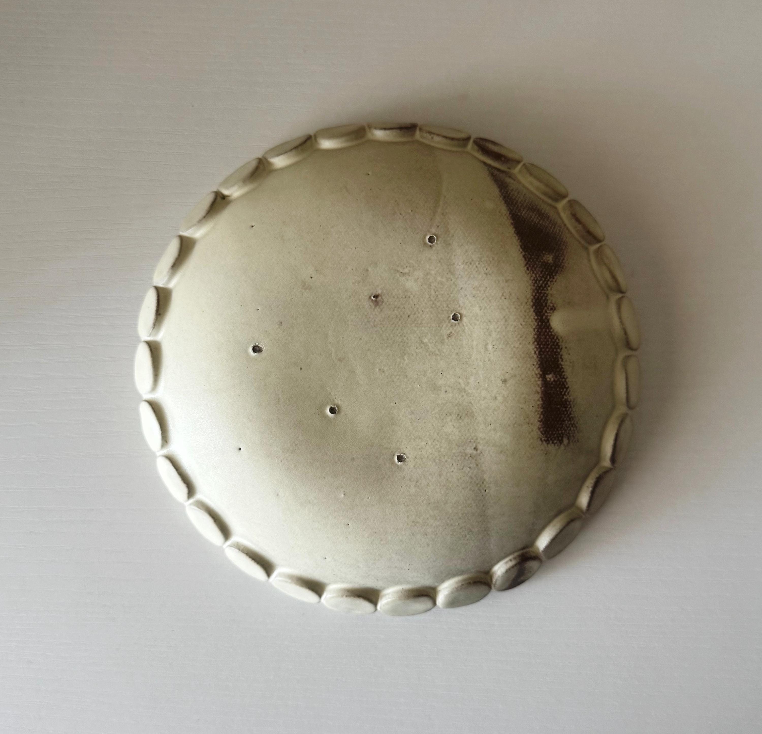 Handmade Ceramic Bubbles Bowl, Ochre Cream Glaze, Decorative Accents, 6.5"