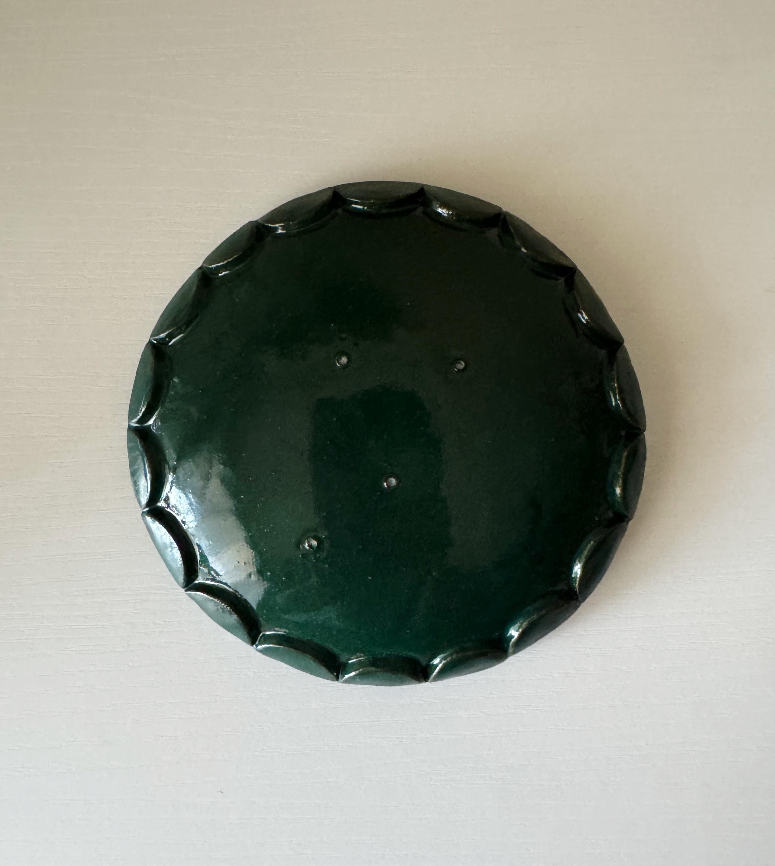Handmade Ceramic Scallop Dish in Emerald Glaze, Decorative Accents,  5.5"