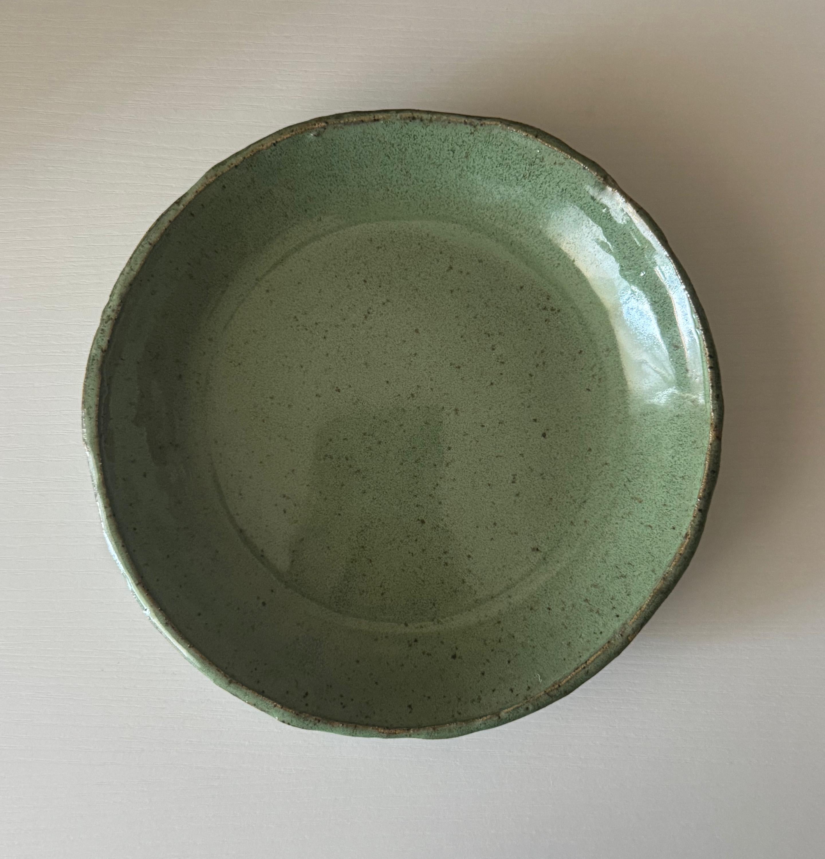 Handmade Ceramic Pasta Bowl in Jade Speckle Glaze, 8"