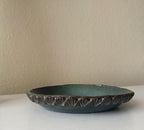 Handmade Ceramic Shells Pasta Bowl in Blue Brown Glaze, Decorative Accents, 10"