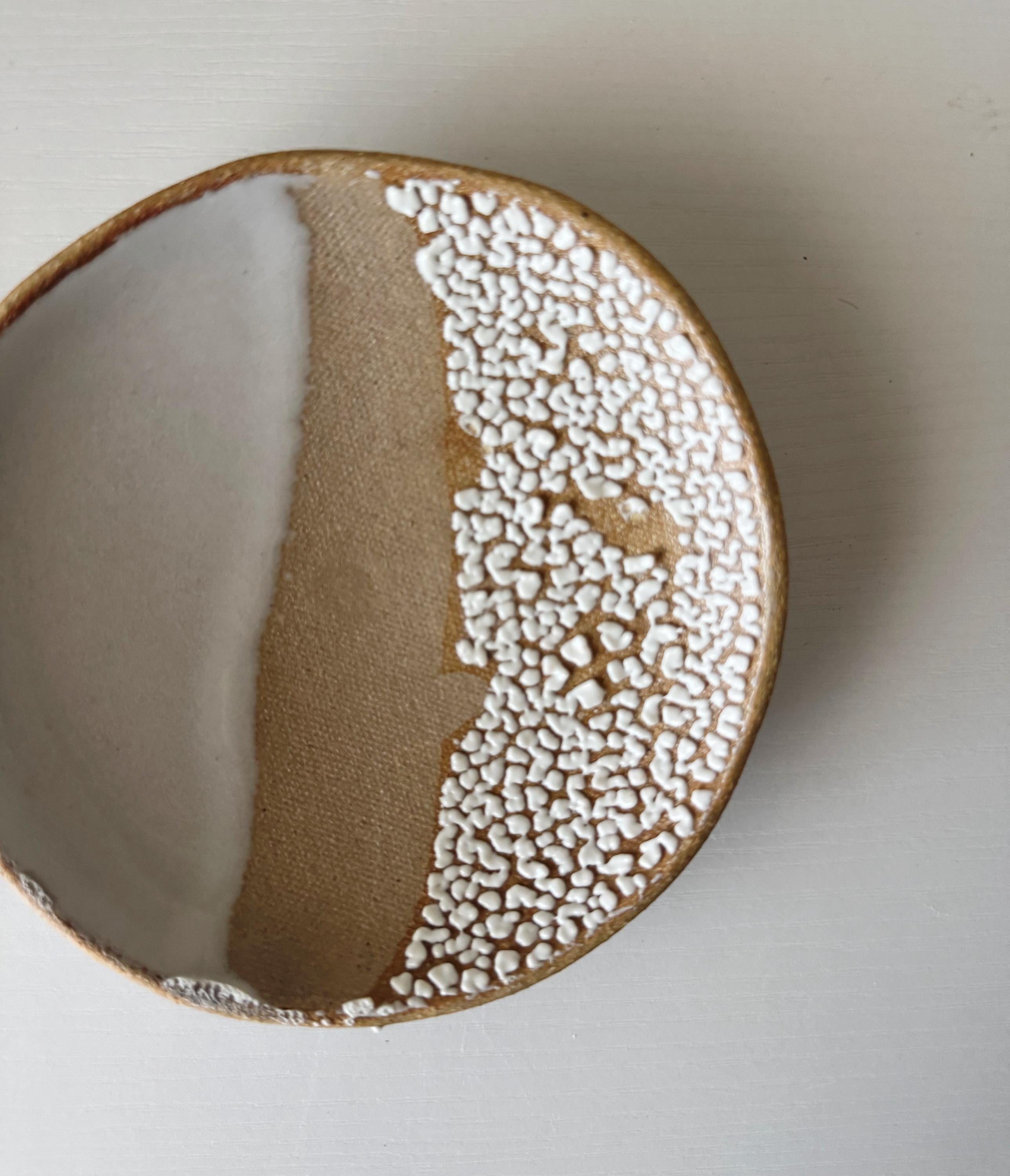 Handmade Ceramic Decorative Dish in White Crawl Color Block Glaze,  5.25"