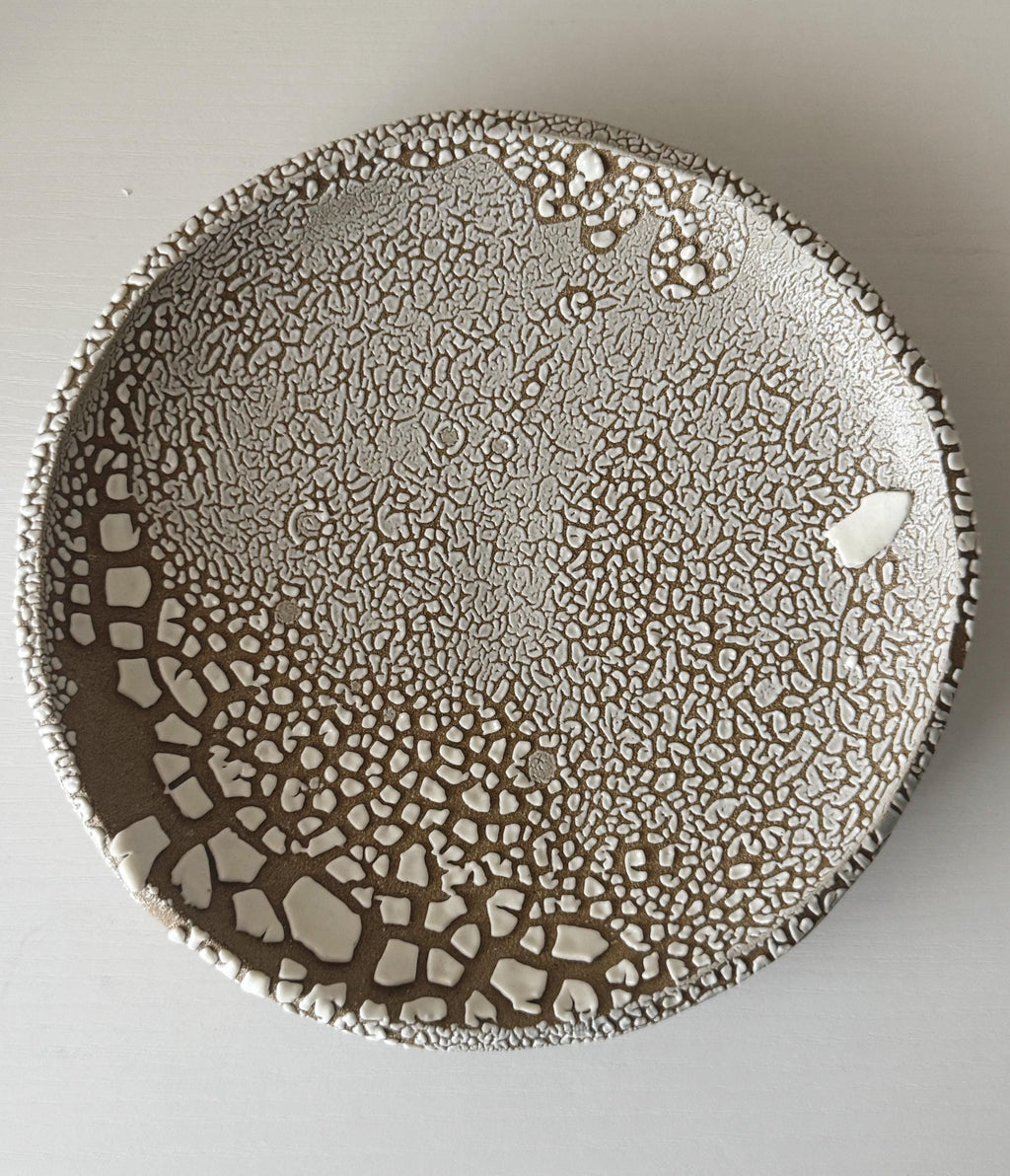 Handmade Ceramic Decorative Plate in White Crawl 7.5"