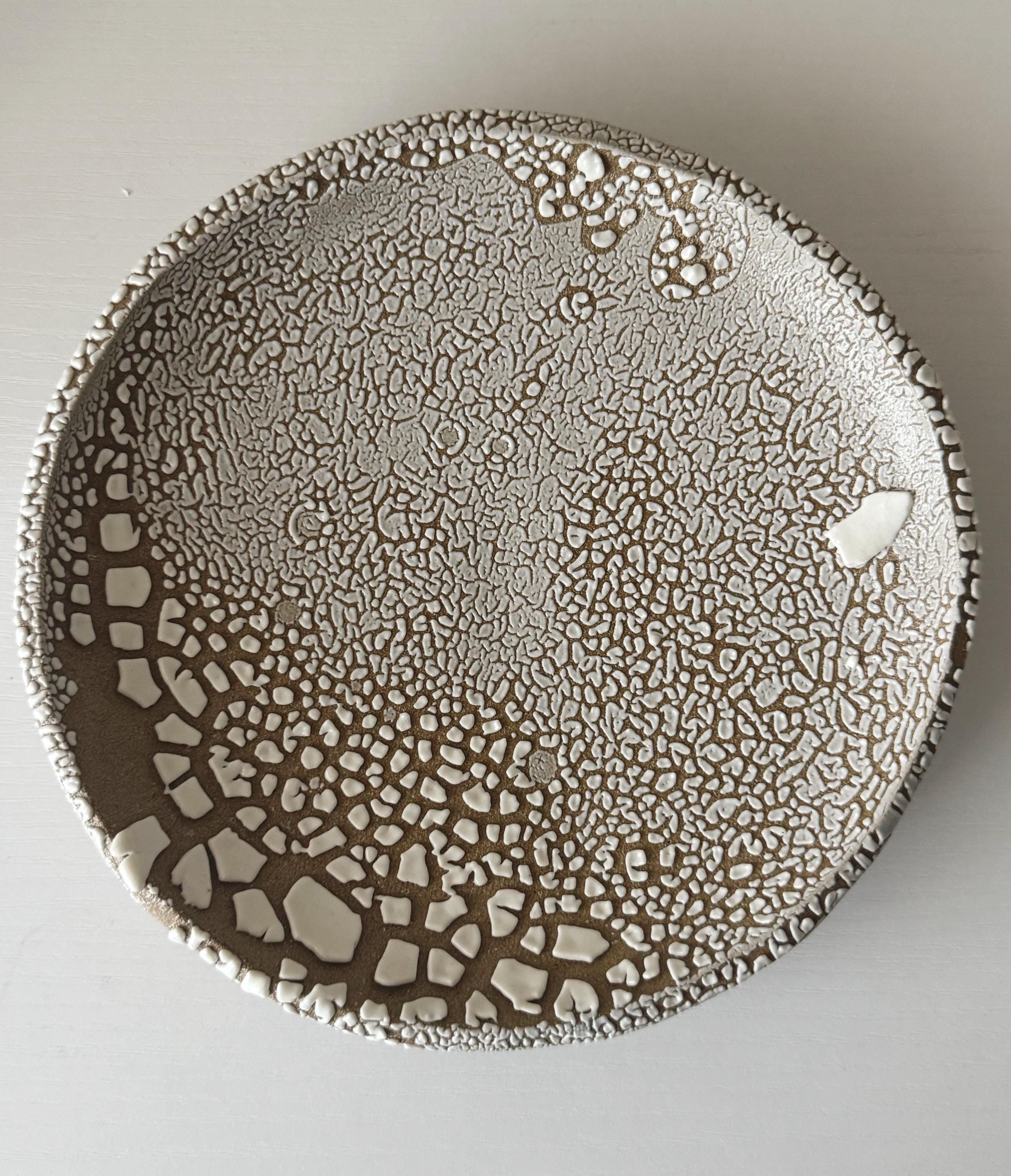 Handmade Ceramic Decorative Plate in White Crawl 7.5"