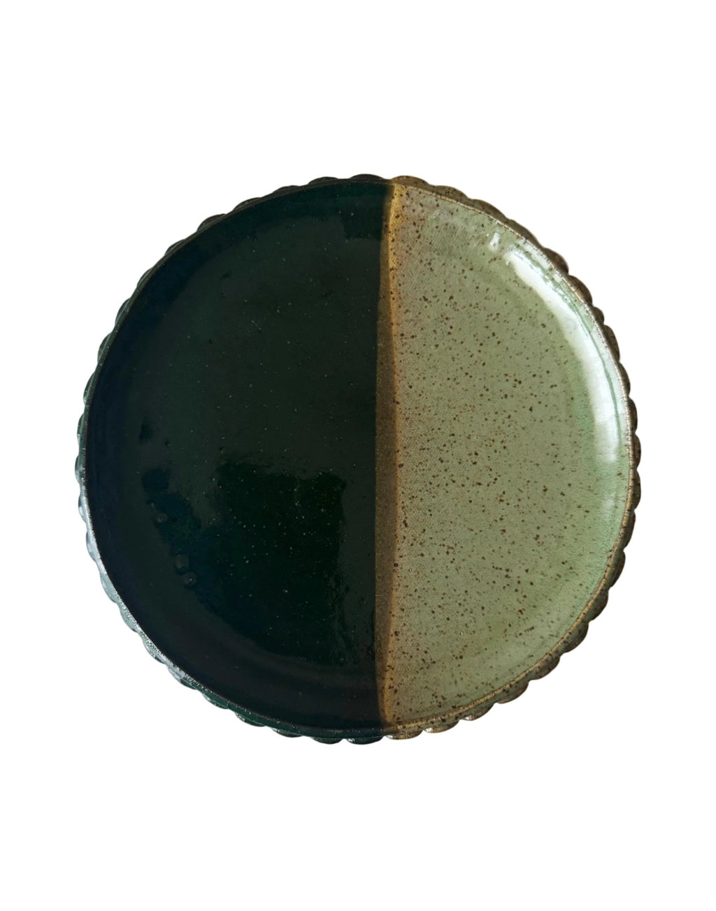 Handmade Ceramic Shells Plate in Jade/Emerald Speckle Color block, 8.25"