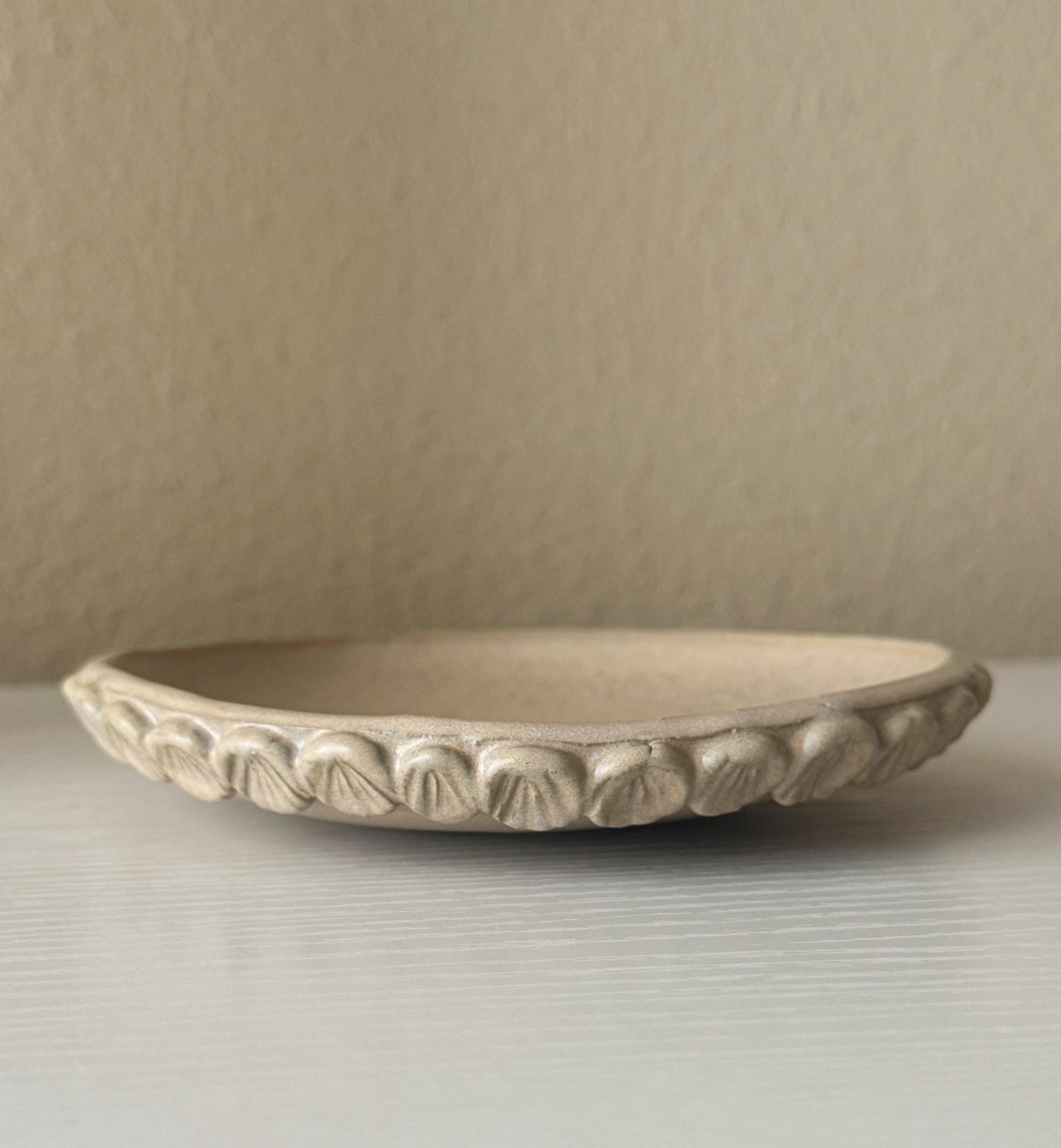 Handmade Ceramic Shells Plate in Matte Natural Speckle, Decorative Accents, 6.5"