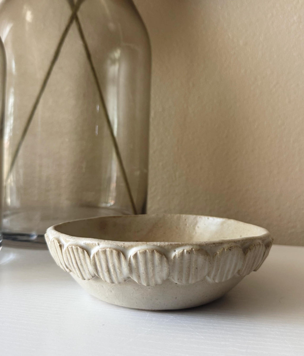 Handmade Ceramic Bubbles Bowl, Matte Ivory Glaze, Decorative Accents, 7"