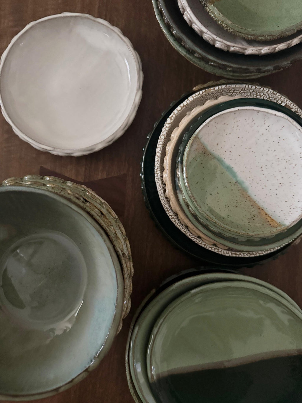 Handmade Ceramic Dish in Jade/Glossy White Color block 3.25"