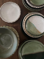 Handmade Ceramic Dish in Jade/Glossy White Color block 3.25"