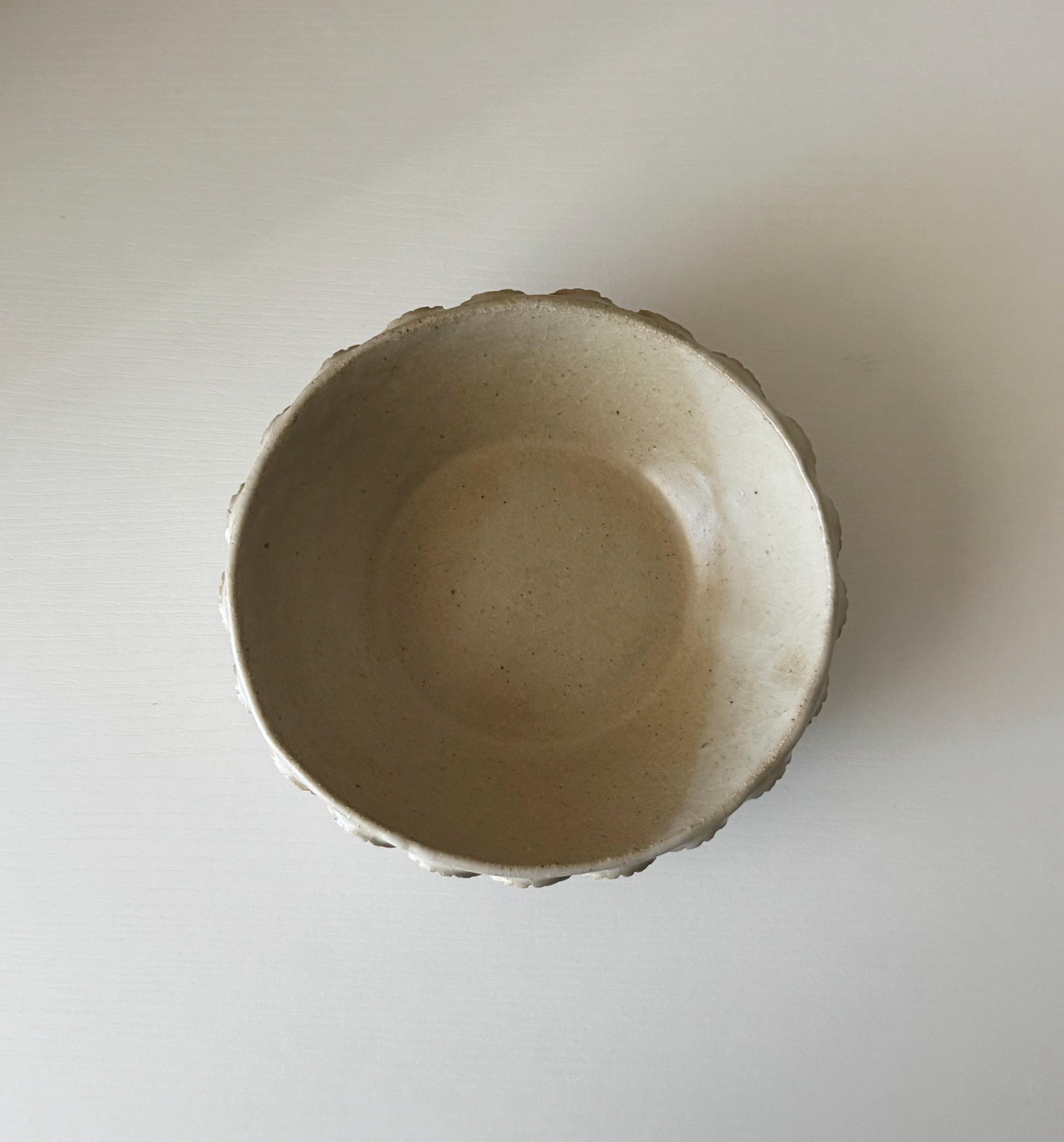 Handmade Ceramic Bubbles Bowl, Matte Ivory Glaze, Decorative Accents, 7"