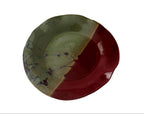 Handmade Ceramic Wavy Plate in Seafoam/Raspberry Splatter Color block, 6.5"