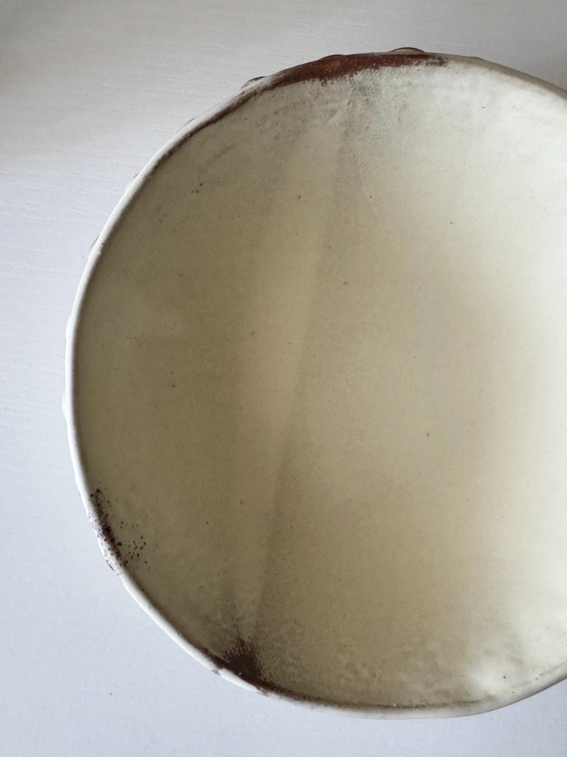 Handmade Ceramic Bubbles Bowl, Ochre Cream Glaze, Decorative Accents, 6.5"