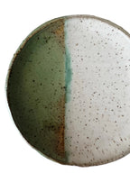 Handmade Ceramic Dish in Jade/Glossy White Color block 3.25"
