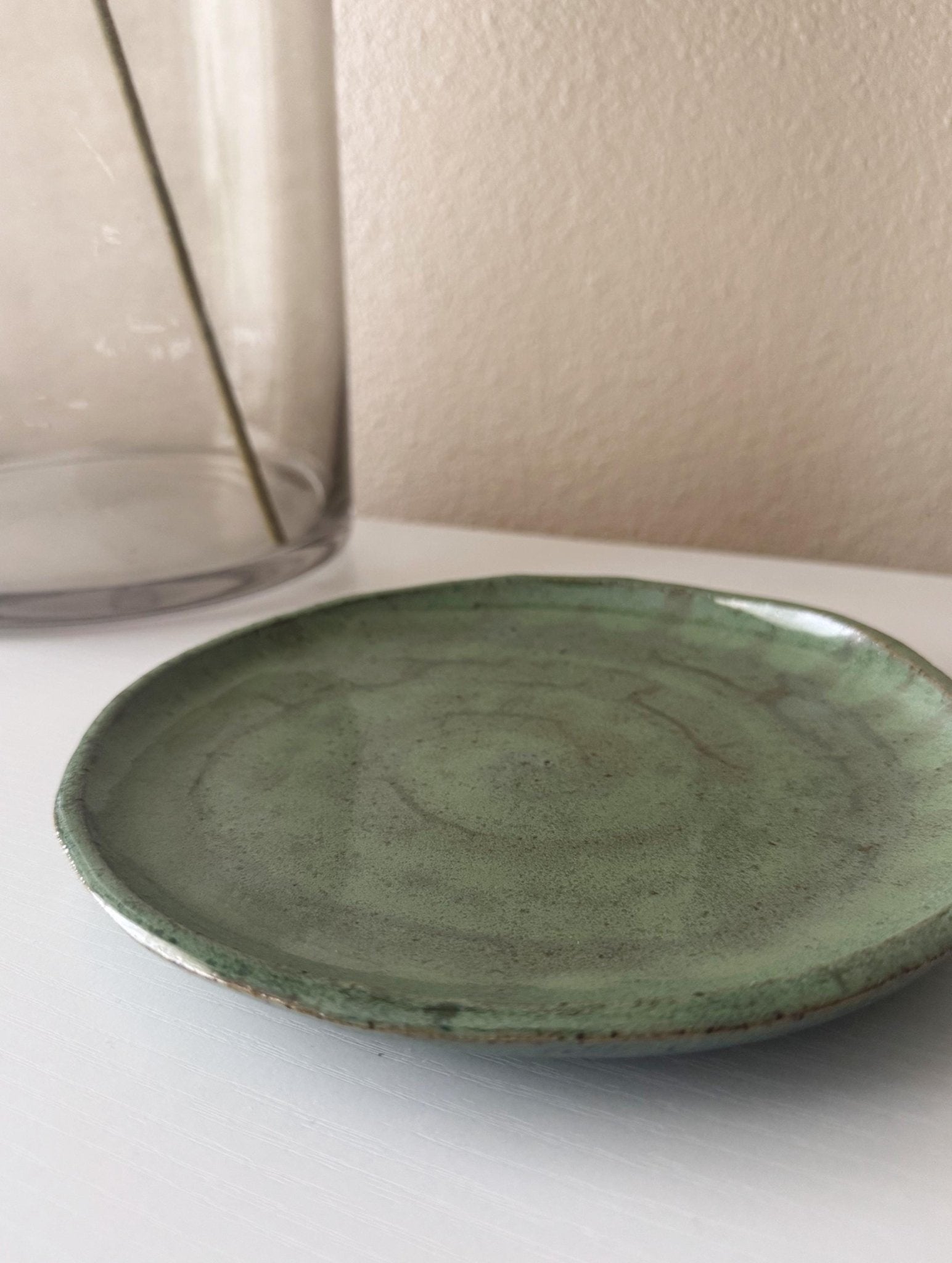 Handmade Ceramic Swirl Plate in Jade/Emerald 8"
