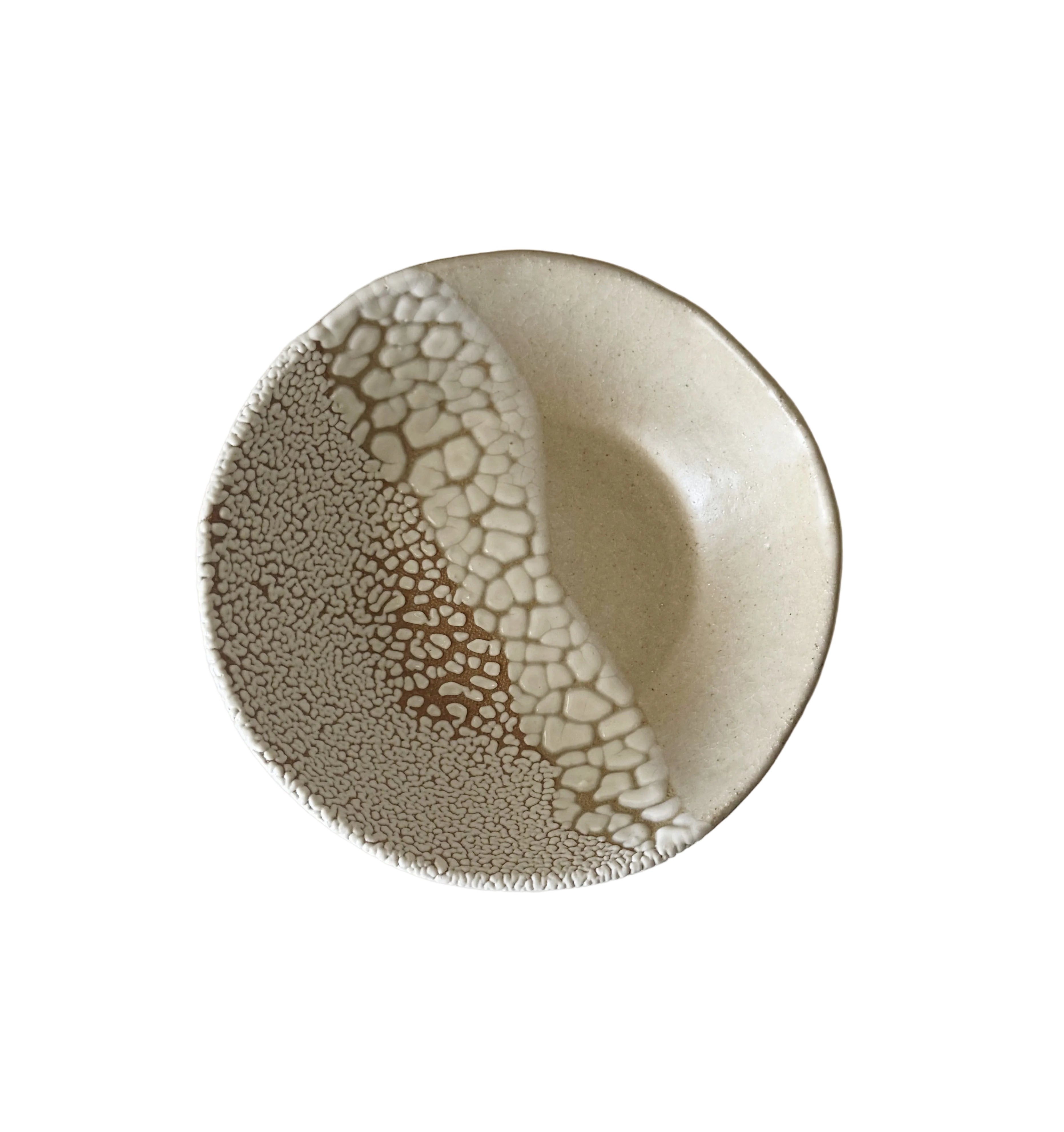 Forme Bowl | Handmade Ceramic Decorative Bowl in Ivory Crawl Color Block | 6.5"