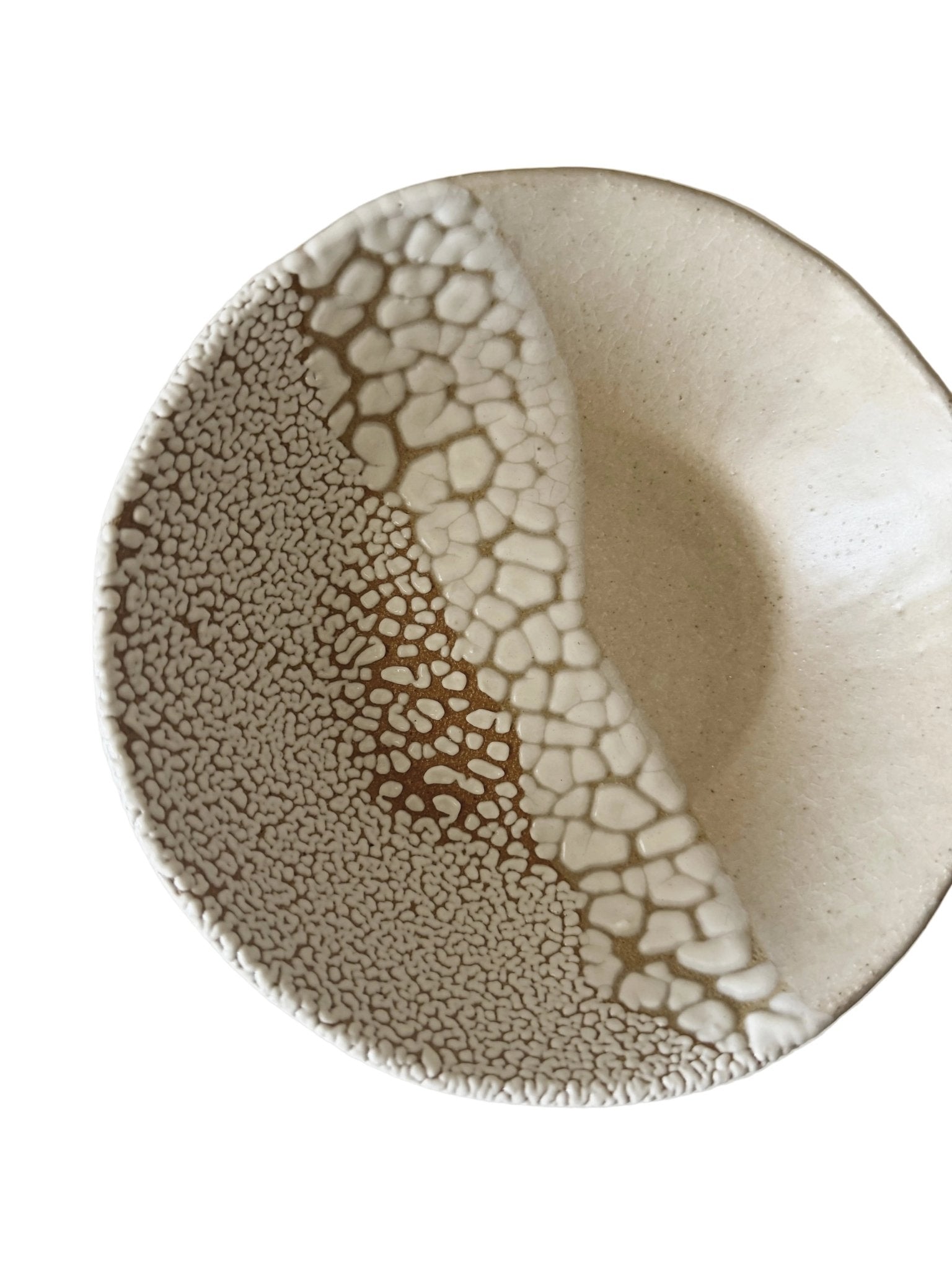 Forme Bowl | Handmade Ceramic Decorative Bowl in Ivory Crawl Color Block | 6.5" - Bordeaux Ceramics