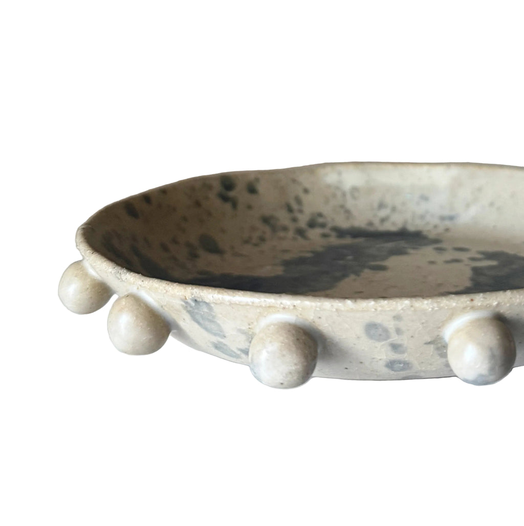 Umber Bowl | Handmade Ceramic Bowl in Ivory Black Splatter | 8"