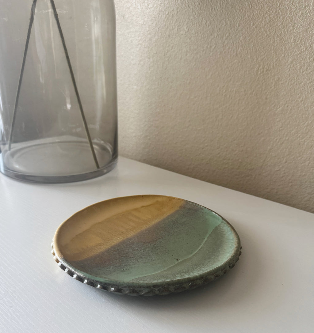 La Plage Plate | Handmade Ceramic Decorative Plate in Seafoam Color Block | 8.25"