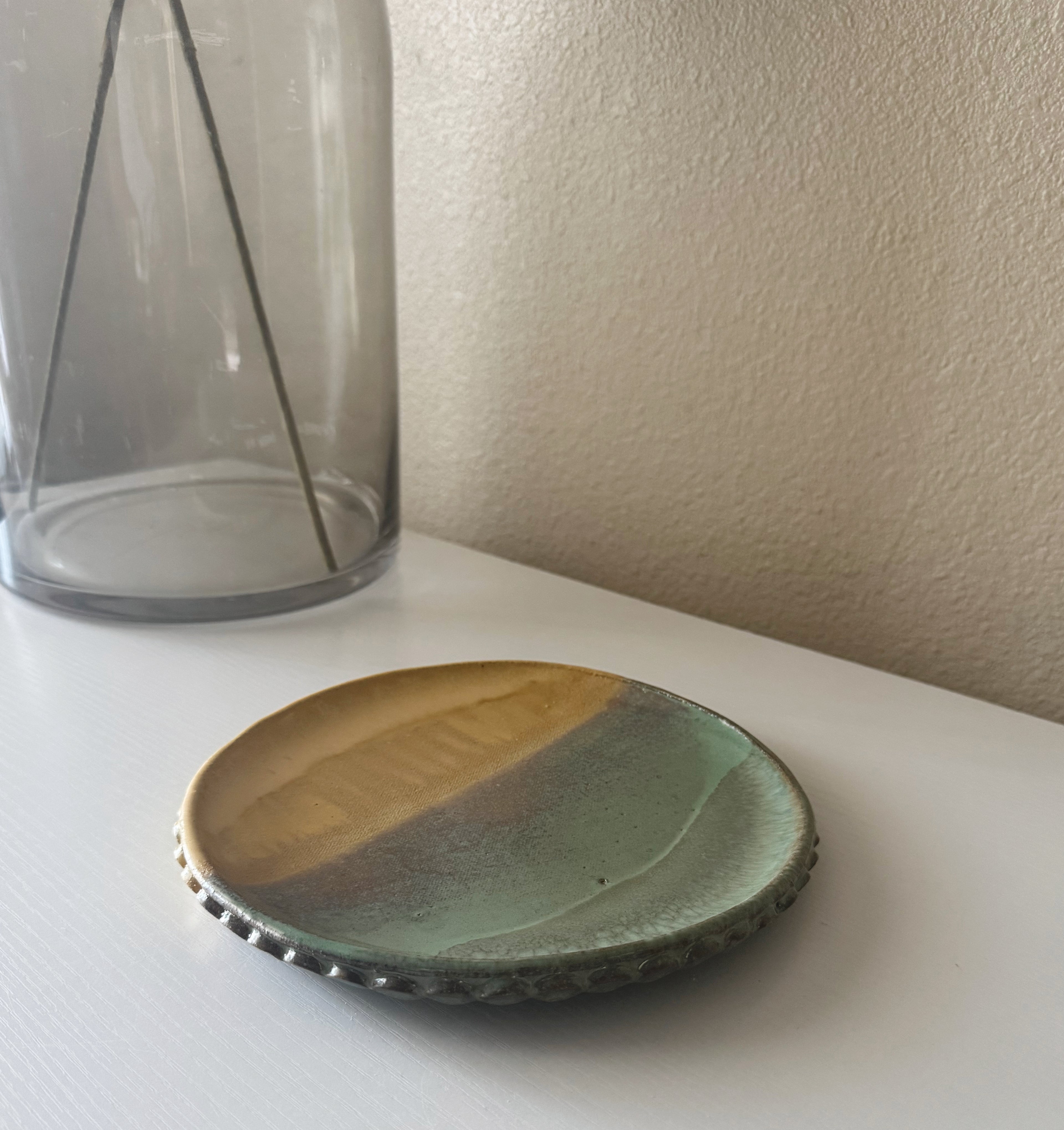 La Plage Plate | Handmade Ceramic Decorative Plate in Seafoam Color Block | 8.25"
