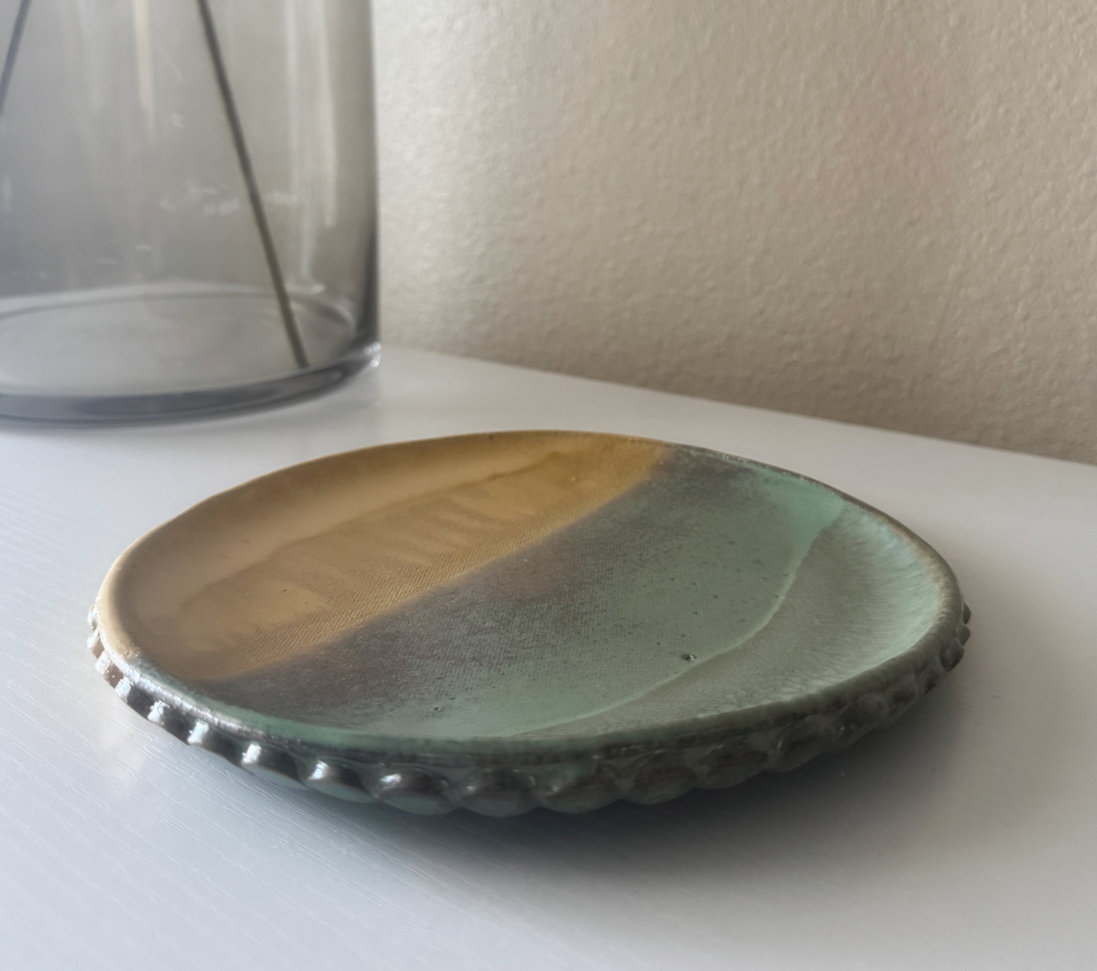 La Plage Plate | Handmade Ceramic Decorative Plate in Seafoam Color Block | 8.25"
