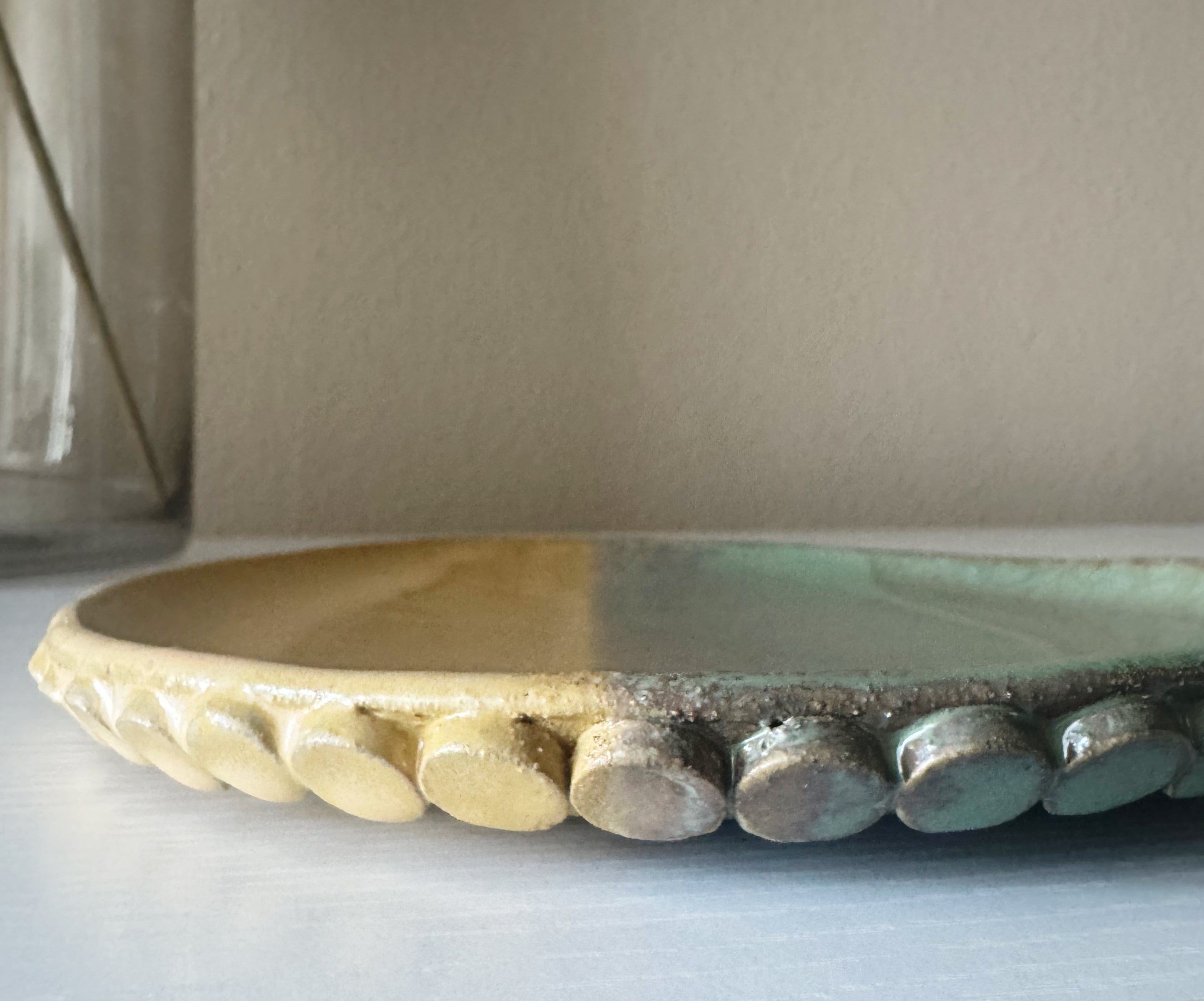 La Plage Plate | Handmade Ceramic Decorative Plate in Seafoam Color Block | 8.25"